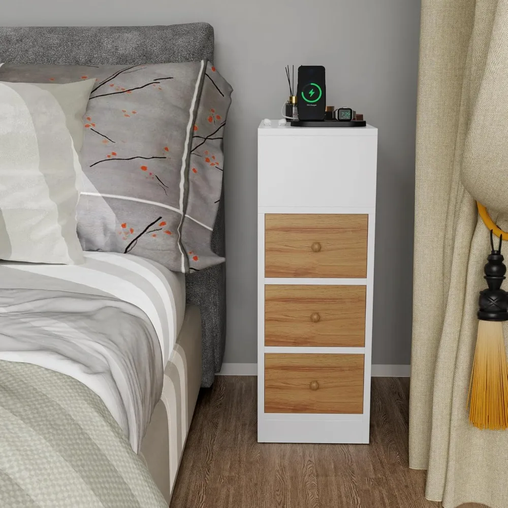 Mesita Noche Estrecha 3 كاجونز 25x45x70 سم مع Enchufes Blanco #4