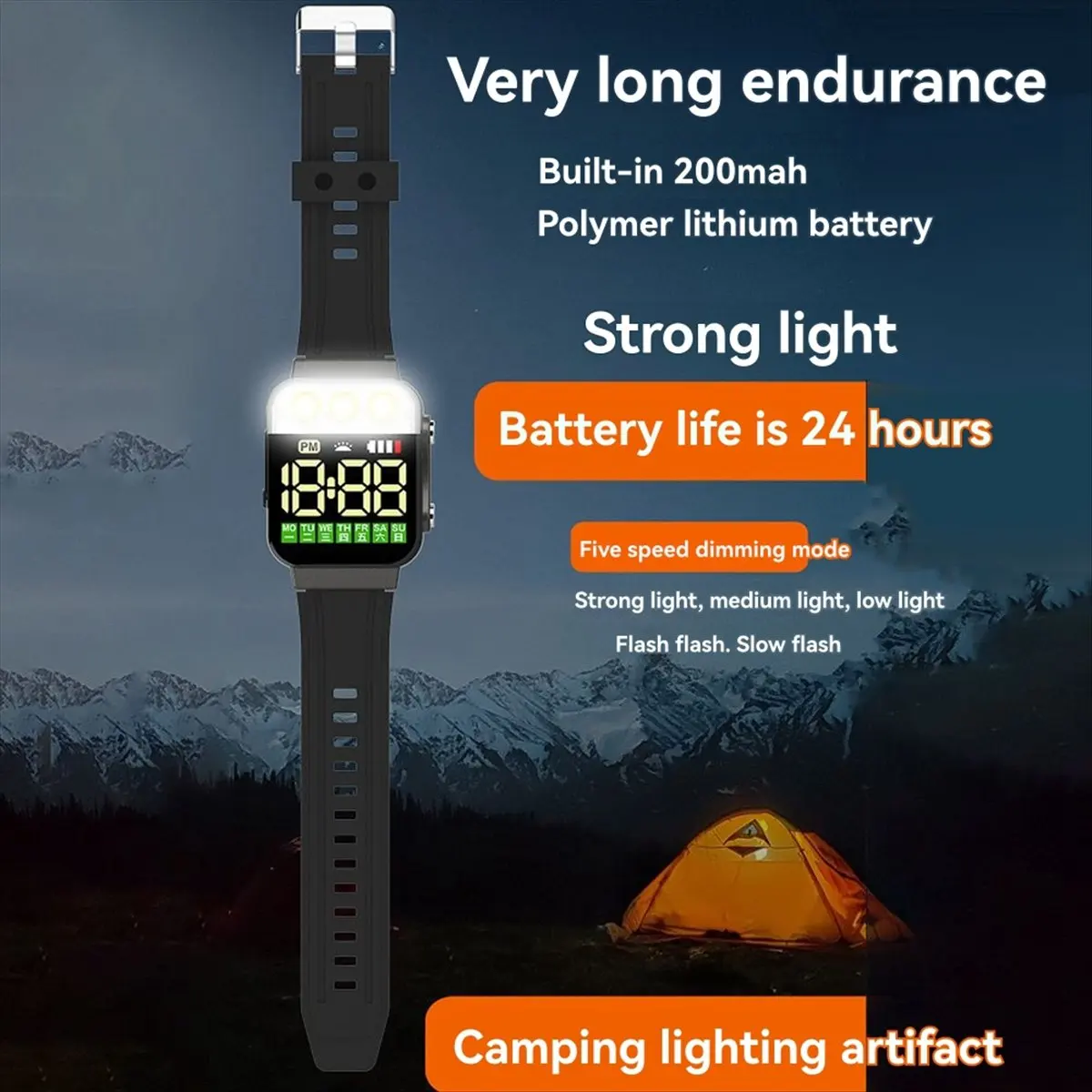 & AT27  Sports LED Electronic Watches USB Rechargeable Flashlight Student Sport Wristwatch Lighting Watch Gifts for Man,C