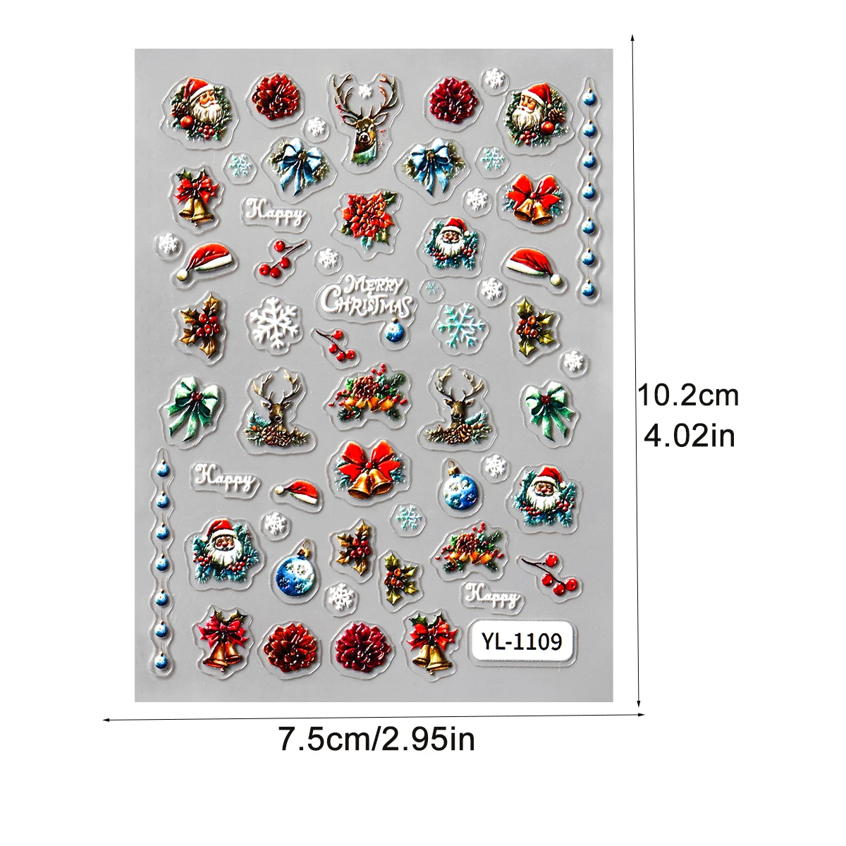 2 個 5D エンボス加工クリスマスネイルアートステッカーサンタクロースベル冬の雪の結晶ヘラジカ自己粘着ネイルデカール DIY お祝い新年