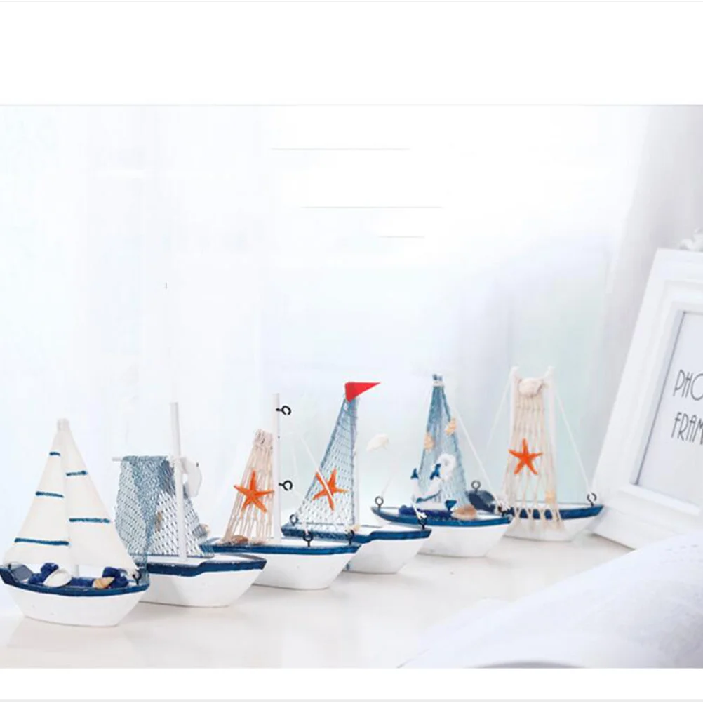 

2pcs Wooden Sailboat Ornament Mediterranean Style Craft For Home Office Car Desk Decor Nautical Party Decoration Small