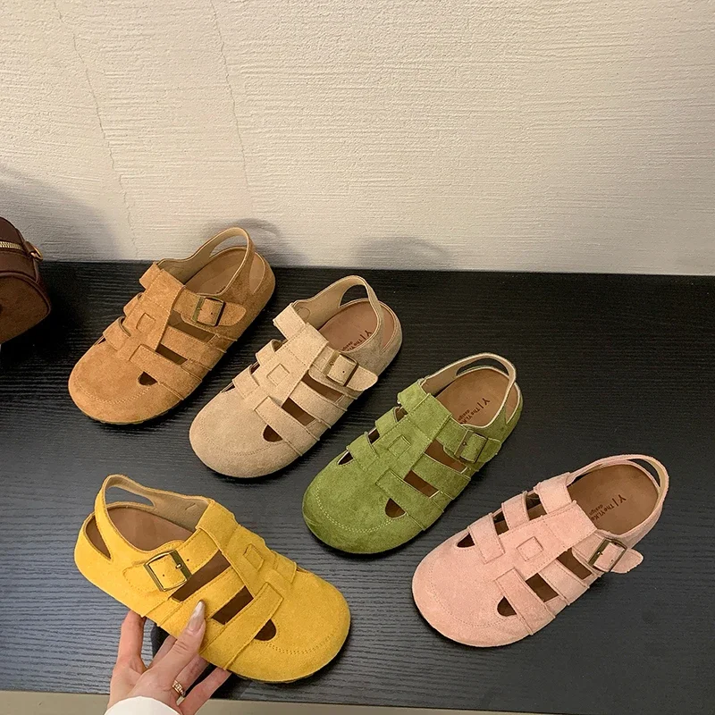 

2025 Summer/autumn New Hollow Out Ultra Soft Toe Cap Half Slippers, Height Increasing Shoes, Retro Forest Style Toe Cap Sandals