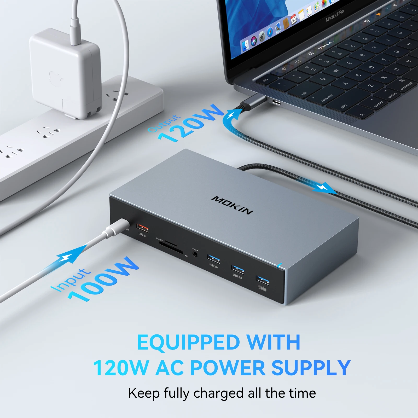 MOKiN 17 en 1 Docking Station para MacBook Air/Pro, M1/M2, iPad - USB3.1, HDMI 4K60Hz, SD, RJ45 1Gbps, DisplayLink 3 Canales