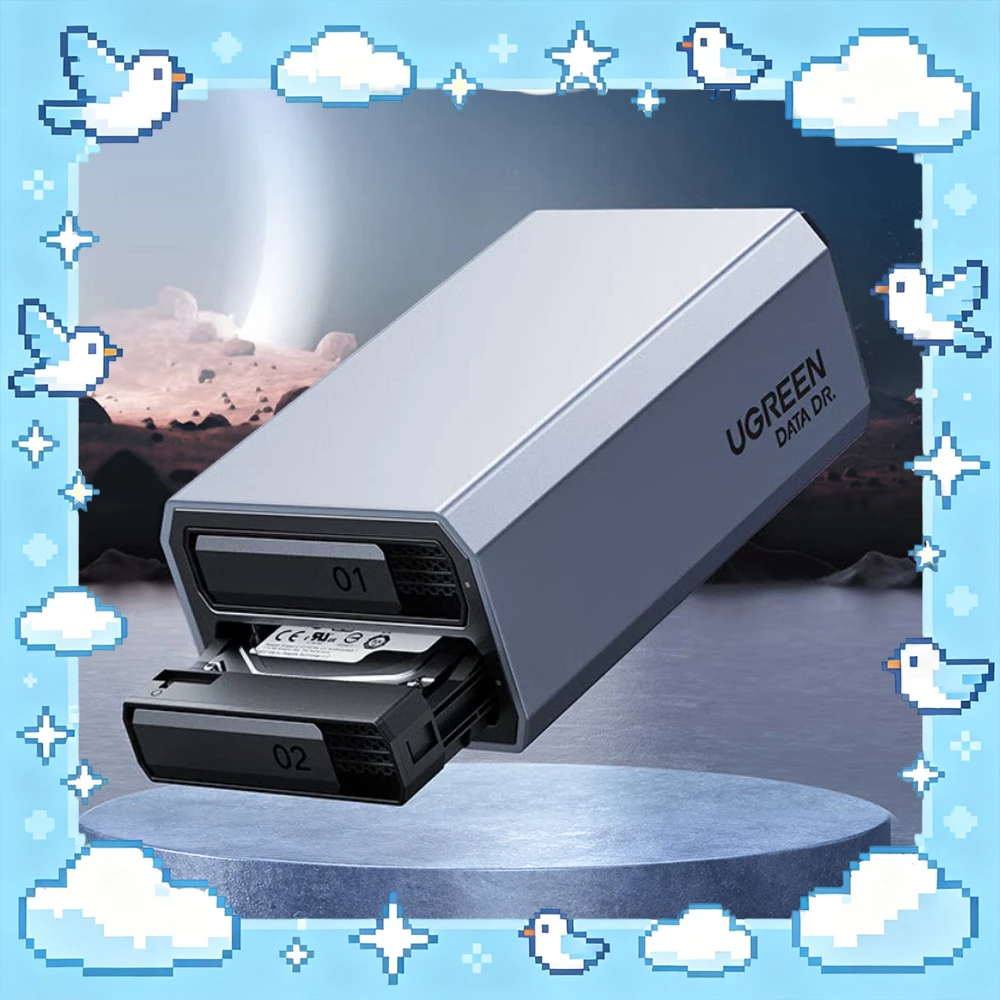 UGREEN 30786 Dual-Bay SATA HDD Enclosure 2.5/3.5 Inch Aluminum RAID USB-C 5Gbps for Windows Linux macOS Diskless