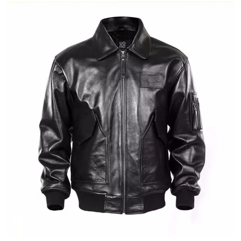 

Black Winter Leather Jacket Men Military Style Europe Size Genuine Natural Thick Cowhide Warm G1 Flight Leather Coat