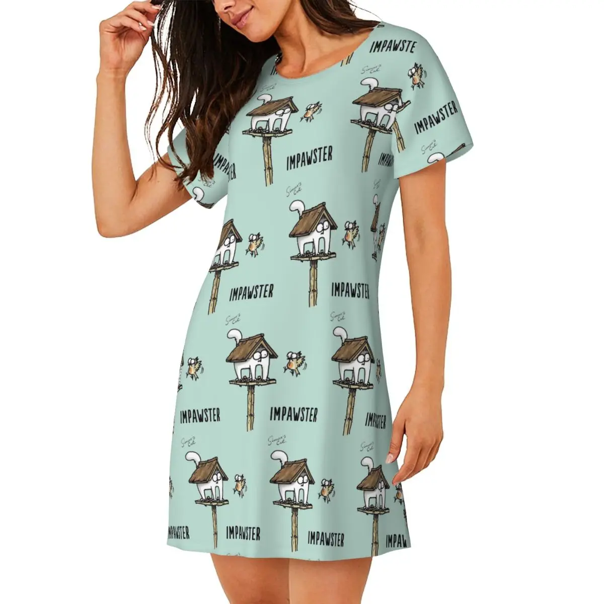 

Custom Cartoon Simons Cats Short Sleeves Nightdress For Sleeping Sleepshirts Women Short Sleeve Nightgowns Soft Pajama Dress