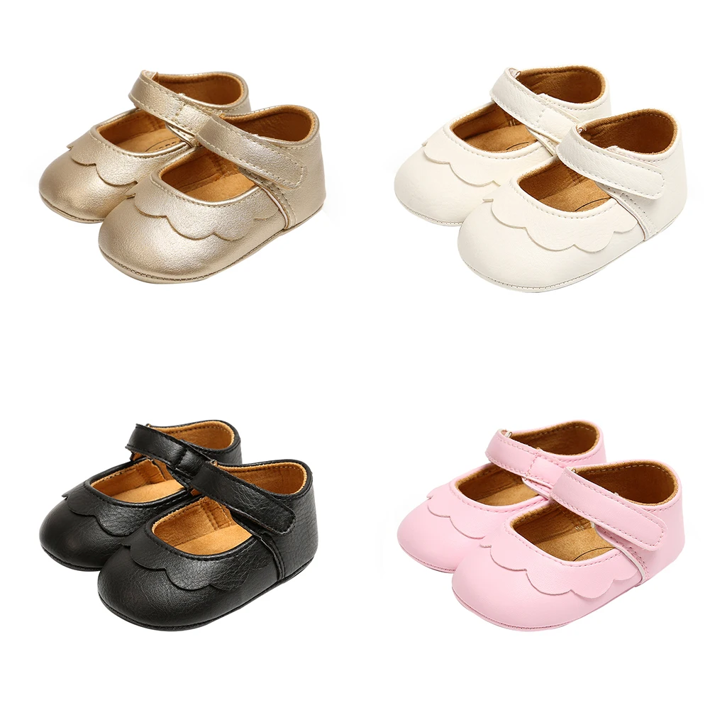 Baby Girl Princess Flat Shoes Lovely Soft Antiskid Sole Cribs Shoes Classic Mary Jane Shoes Ruffle Hem Flat Shoes