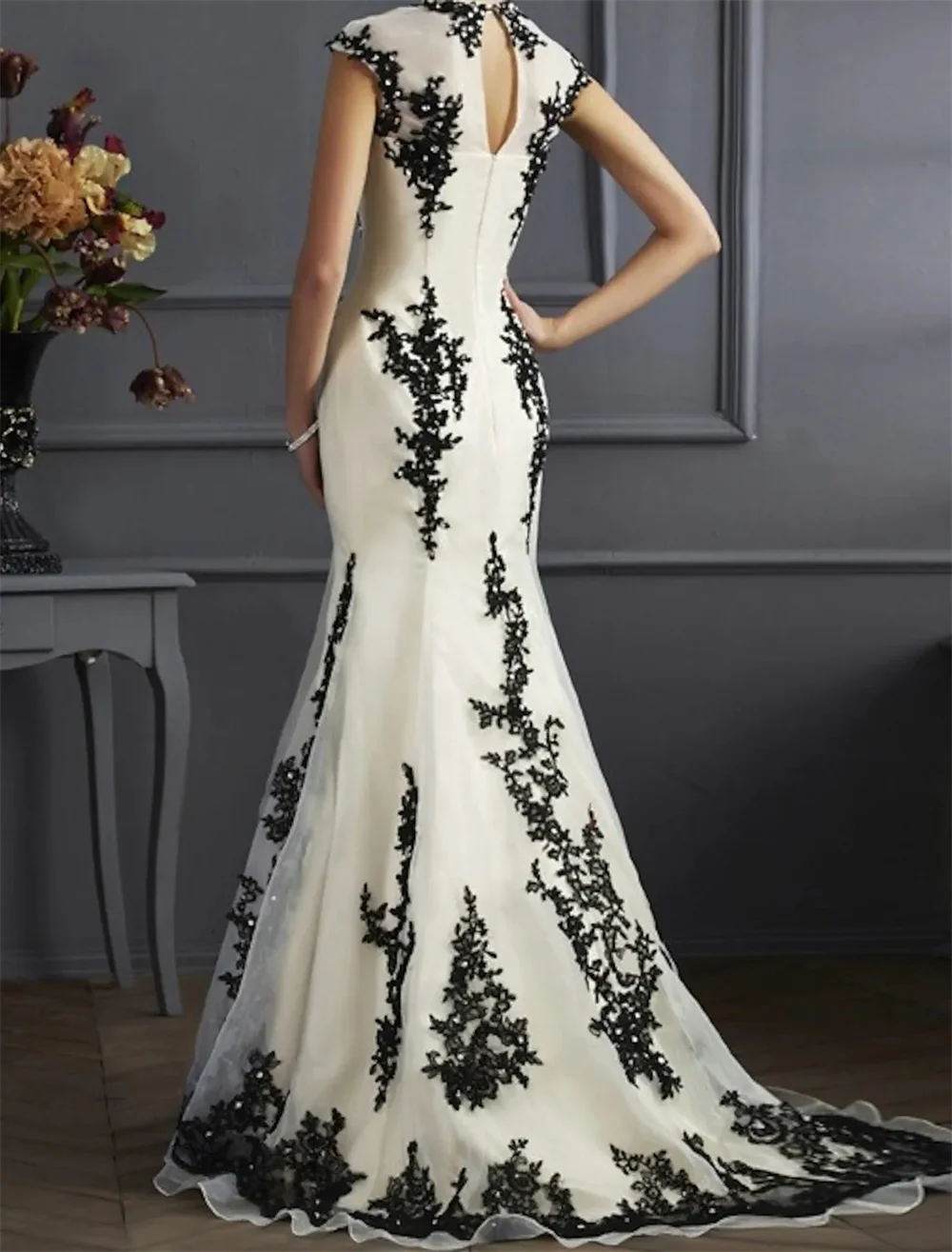 Mother of the Bride dresses A Line  elegant  High neck train  lace  satin  tulle  short sleeves Floor length Sleevless