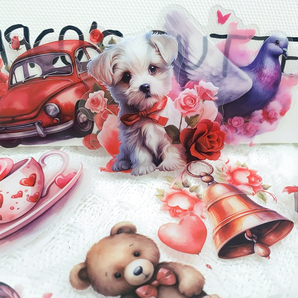 50pcs Red Romantic Gifts Transparent PET Stickers Decals For Phone Laptop Scrapbook Refrigerator Bottle DIY Aesthetic Stickers