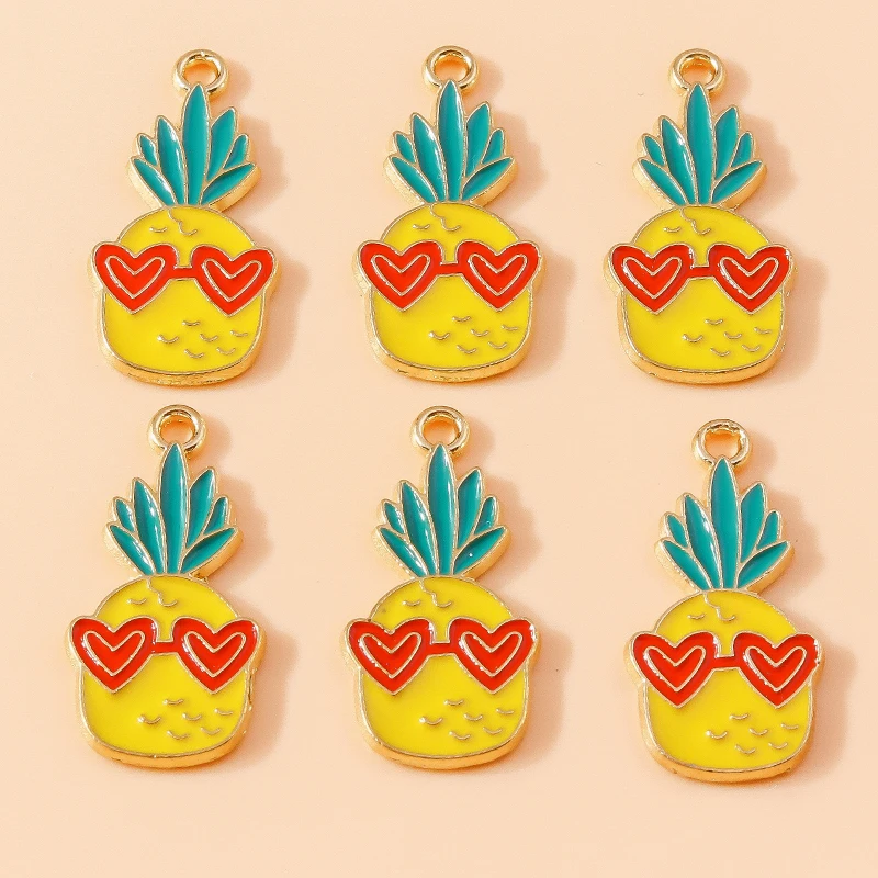 

Leslie 10pcs/lot Cool Summer Pineapple Charm for Jewelry Making Enamel Earring Pendant Necklace Bracelet Accessories Diy Craft