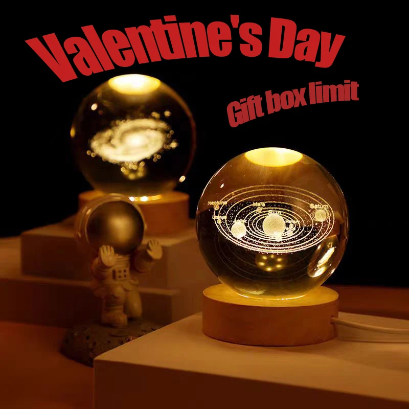 Valentines Day Gift  Galaxy Crystal Ball lamp 3D planet moon lamp USB LED night light