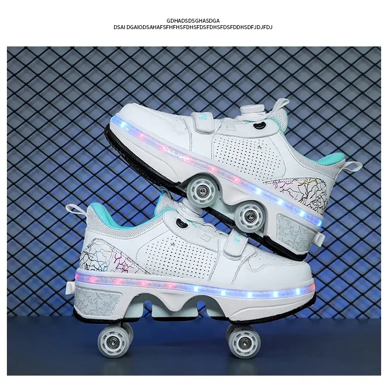 LED Light Deform Wheel Skates Roller Skate Shoes With 4-Wheel Deformation Parkour Runaway Sneakers Children Adult Rounds Walk