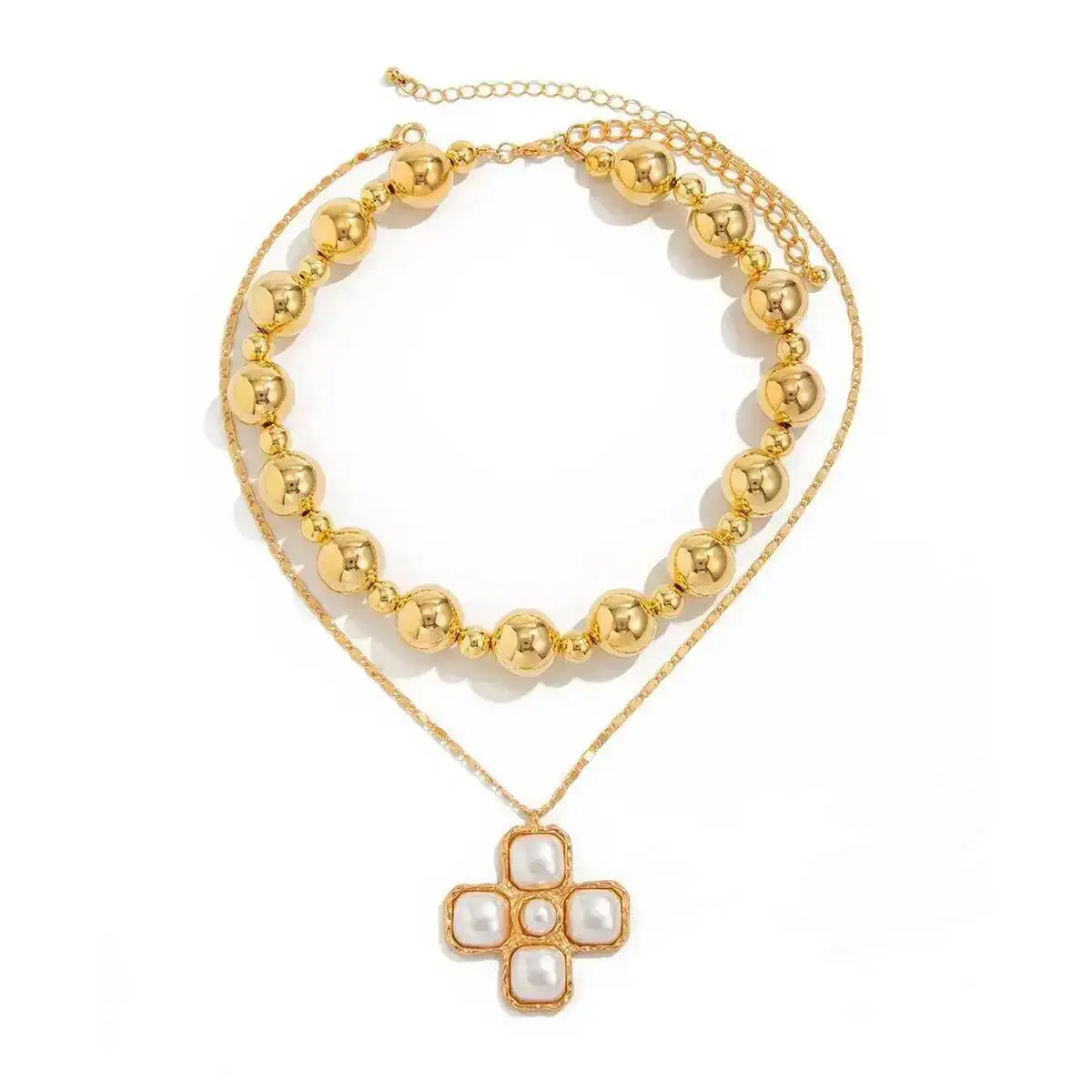 

PuRui 2 Pcs/Set Creative Retro Gold Color Jesus Cross Pendant Necklace Fashion Punk Acrylic CCB Beads Choker Jewelry Accessories