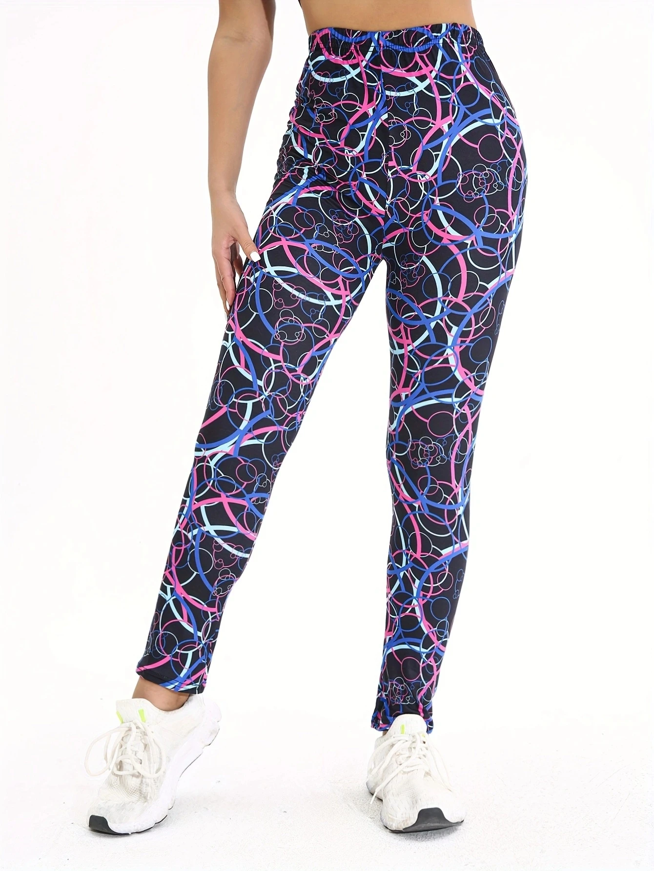 Colorful Circle Pattern Casual Tight Fitting Women\'s Tight Pants Healthy Height Suitable Stretching Sports Exercise Leggings