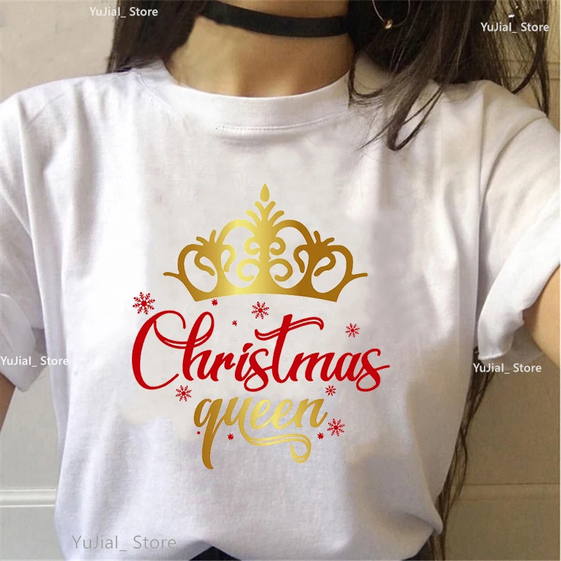 Christmas King/Queen Graphic Print Tshirt Men'S Clothing Funny Crown Couple T Shirt Homme Harajuku Shirt Fashion T-Shirt