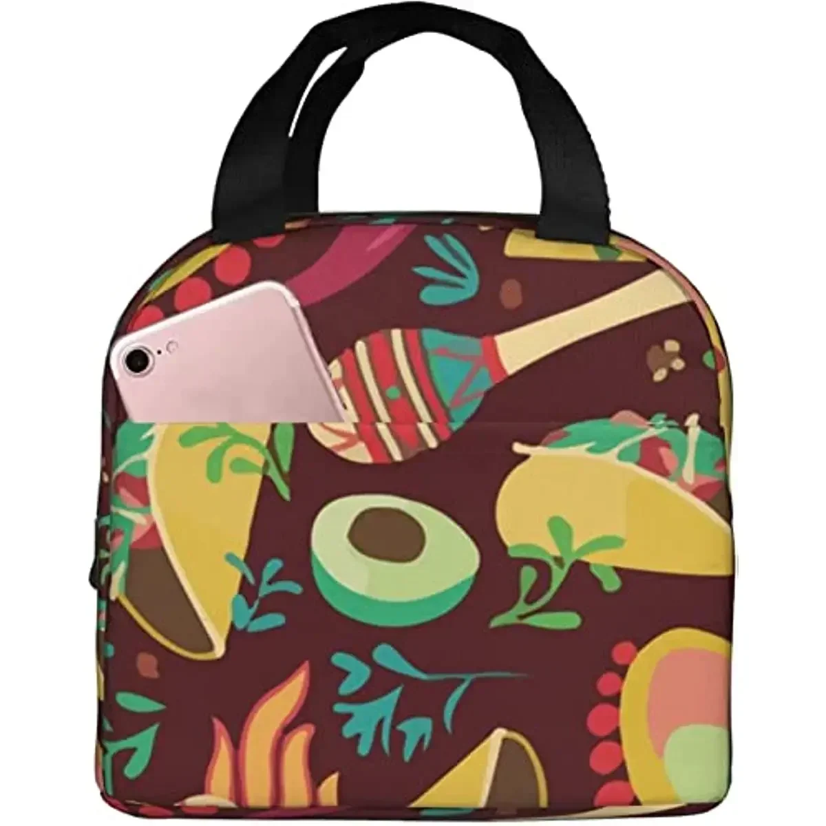 Reusable Lunch Tote Bag Mexico Spicy Taco Insulated Lunch Bag Durable Cooler Lunch Box