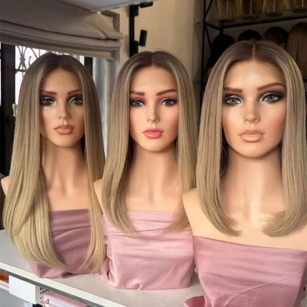 

New In Ombre Blonde Brown Synthetic HD Lace Front Wig Realistic Hairline Wig Soft Straight Wig for Women Preplucked Hairline