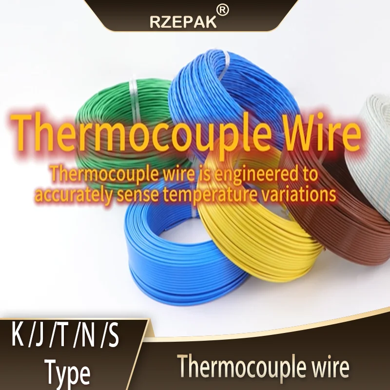 Precision Grade Thermocouple Wire K J T Type 2‑Cores FEP Insulated Shielded Cable High Temperature Compensating Lead Wire 2~100M