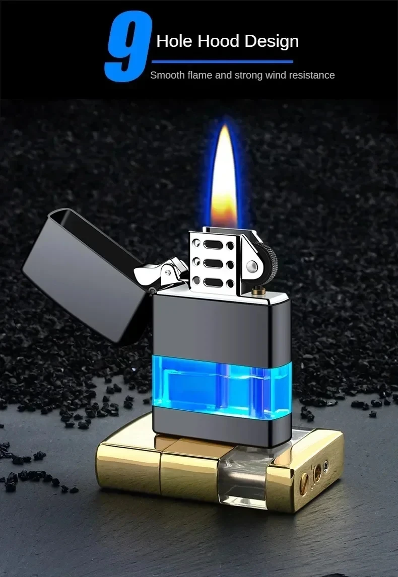 Zigarettenanzünder mit Schleifscheibe, winddichtes Metall-Flammen-Butangasfeuerzeug, Raucherzubehör, cooles Geschenk für Männer – Detail 3