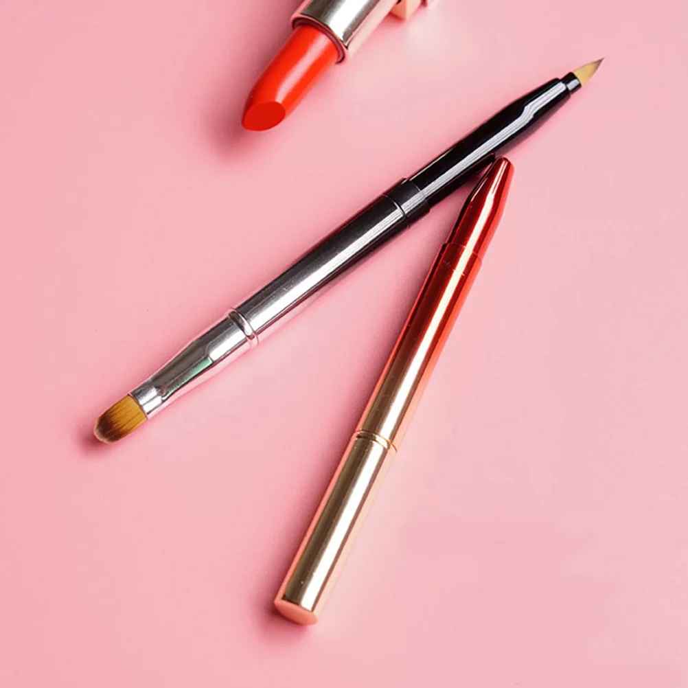 Einziehbarer Lippenpinsel, schwarzer Farbverlauf, tragbares Make-up-Werkzeug mit Metallgehäuse, weiches Material für Lippenstift-Lipgloss in voller gleichmäßiger Farbe