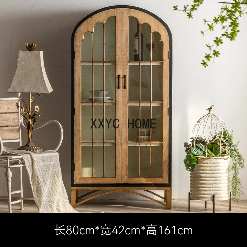 French Bookcase Solid Wood Floor Bookshelf Display Cabinet Made of Glass Dust-Proof Wall Storage Cabinet with Door furniture