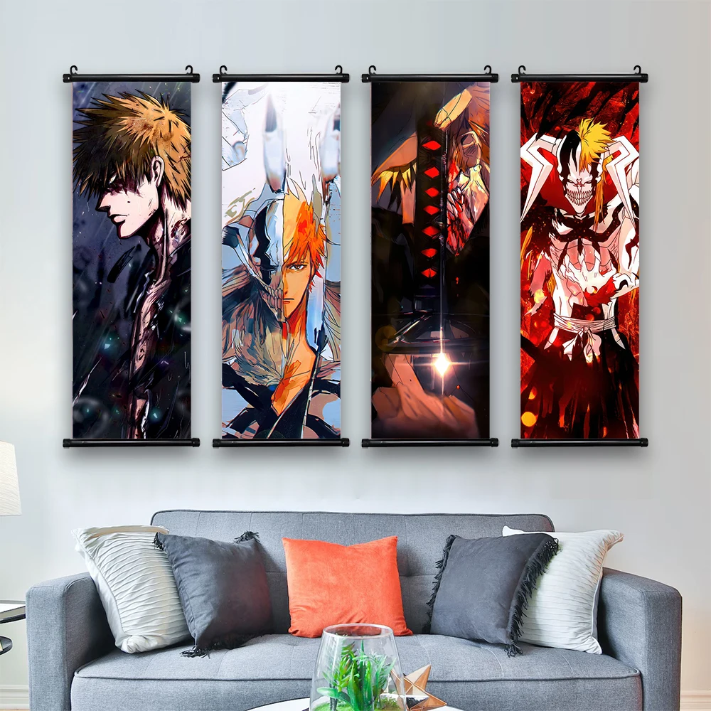 Hanging Painting Bleach Wall Artwork Kurosaki Ichigo Pictures Scroll Print Canvas Japanese Anime Poster Home Decor Living Room