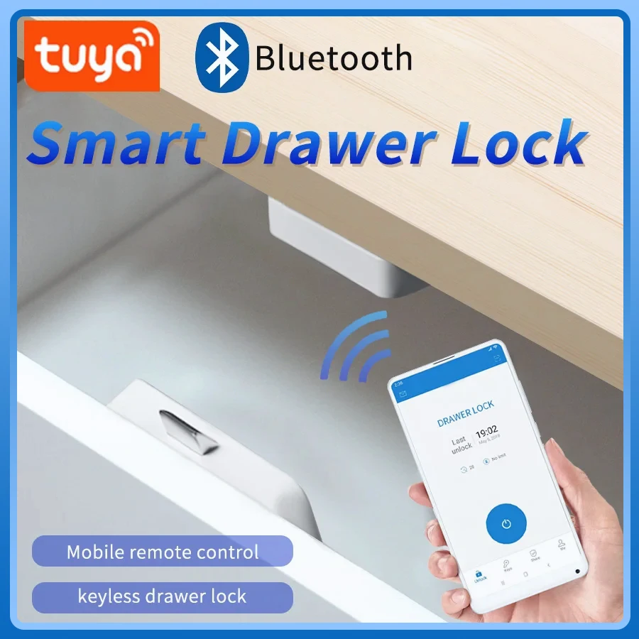 

Tuya Smart Drawer Lock No Hole File Cabinet Furniture Electronic Wireless Bluetooth Keyless Invisible NFC Sensor Locks Switch