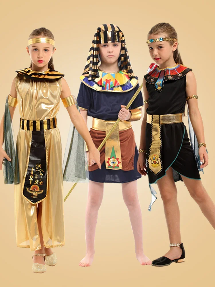 Parents-child starobylý egypťan král faraon halloween bohyně kleopatra cosplais kostým ，role divadelní hra performace obleček