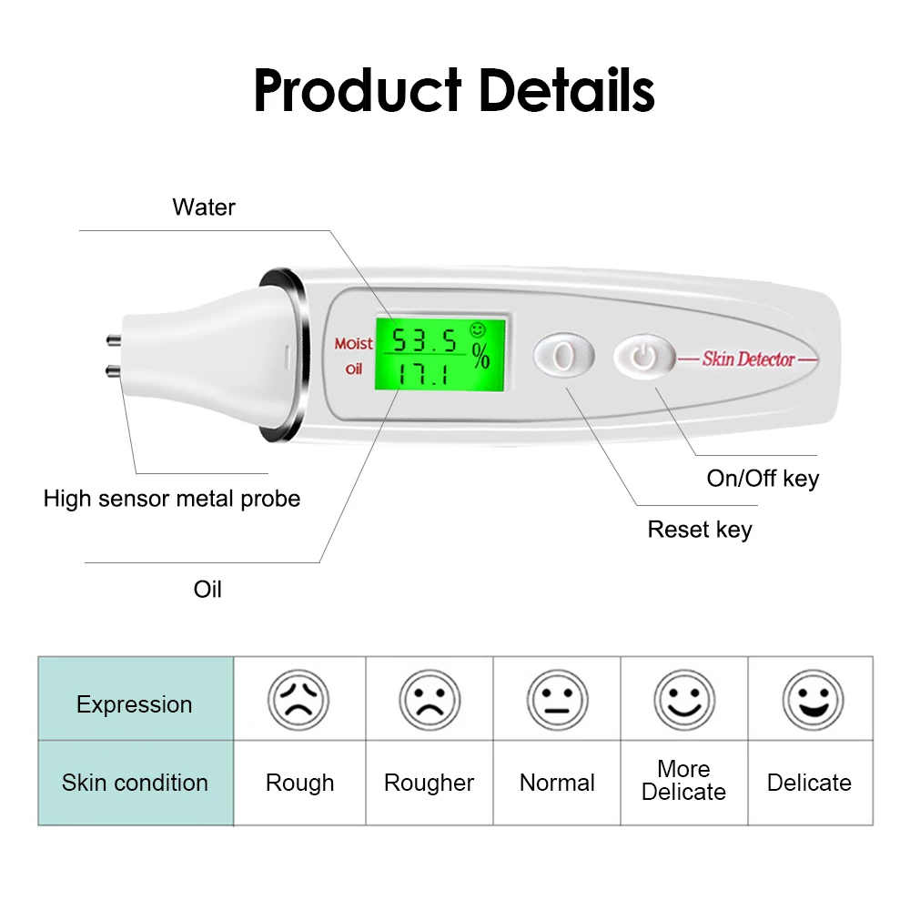 Moisture Skin Tester LCD Digital Skin Moisture Oil Analyzer Detector Skin Analysis Beauty Equipment For Forehead Cheek Skin Care