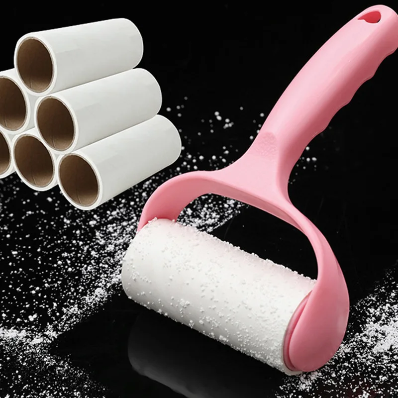 Tearable Roll Paper Sticky Roller Dust Pet Hair Clothes Carpet Tousle Remover Portable Lint Cleaning Brush Tools Kit with Handle