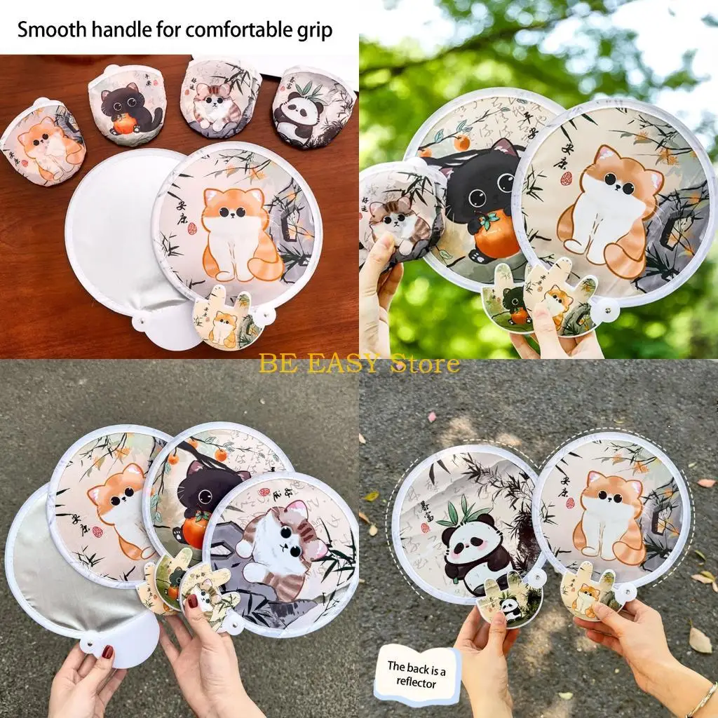 E28F Folding Handheld Fan Round Handheld Fan Foldable Hand Fan,Foldable Cooling Fan