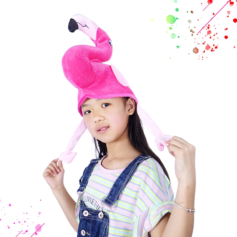 Cute Plush Funny Hat Pink Flamingo Hat Carnivals Party Cosplay Animal Hood Hat For Adult 55-60cm Head Circumference