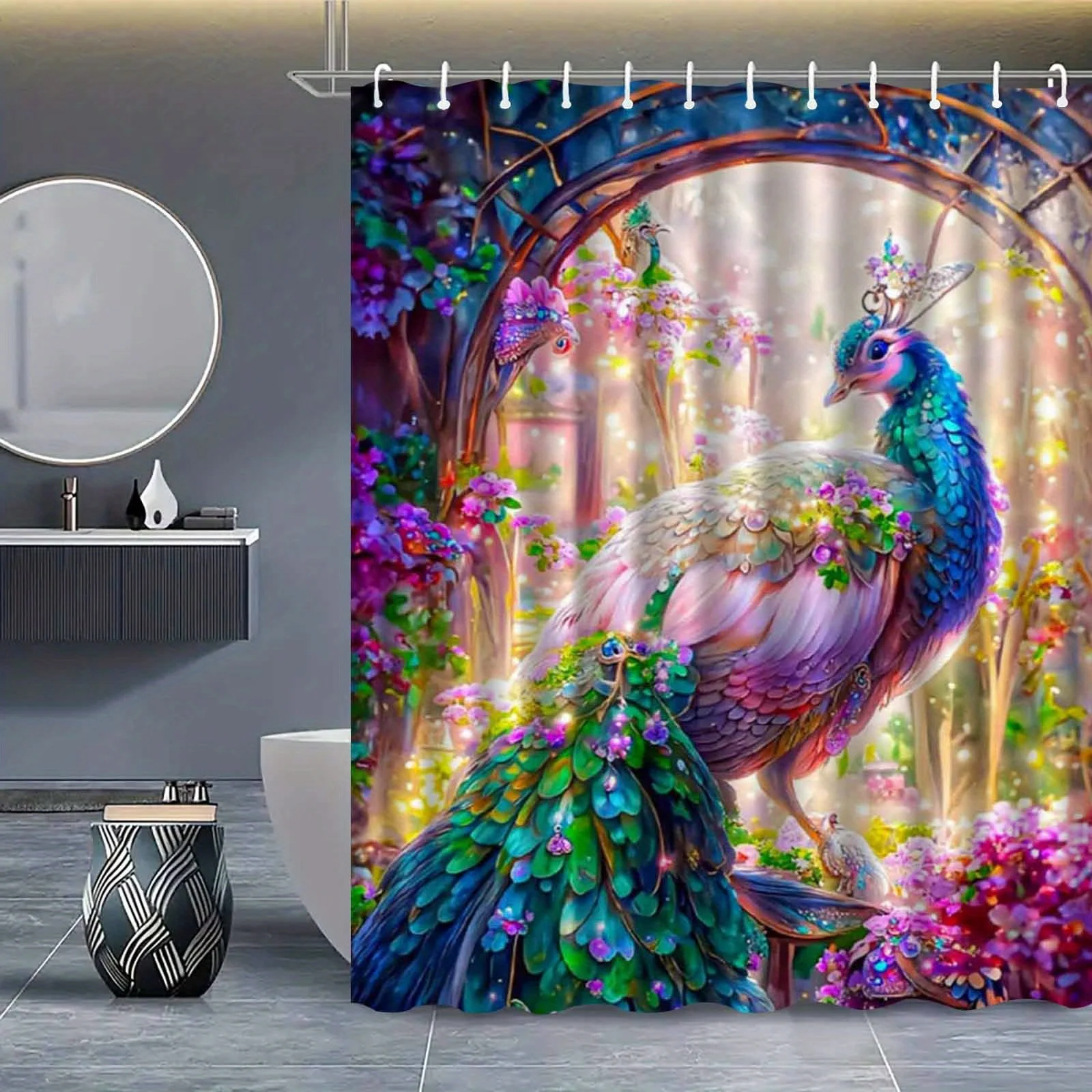JIT1pcs Lucky Peacock Elegant and Beautiful Shower Curtain, High End Elegant and Fog Proof Bathroom Curtain, Multi Functional Cu