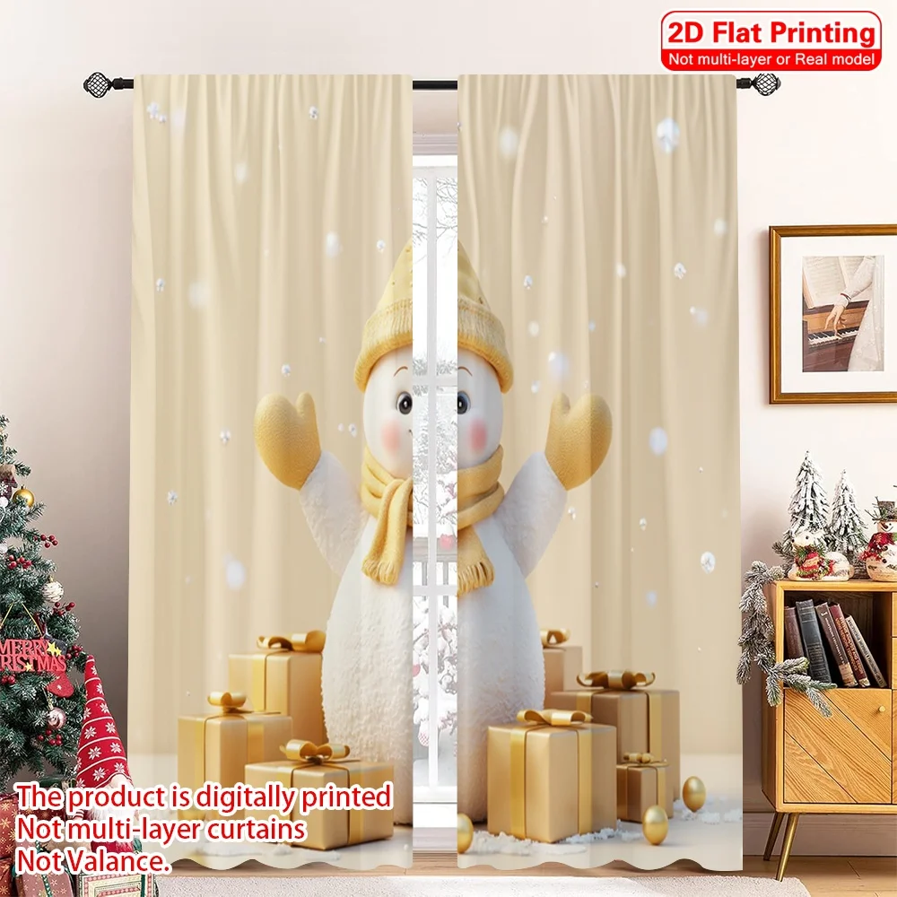 

2pcs 2D flat printing Merry Christmas Curtain Sparkling Snowman Gifts Holiday Glamour 100% Polyester Without Electricity 0 for