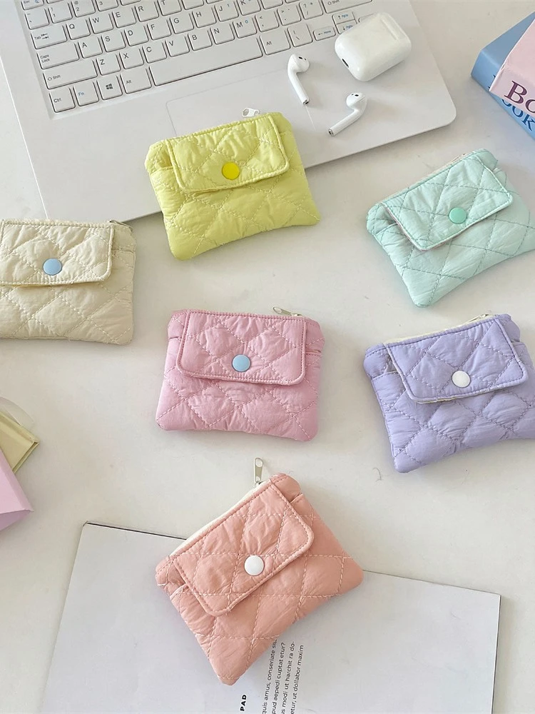 Rhombus Grid Change Bag Snap Card  Storage Certificate Bank Card Multi-function Sorting Small Bag