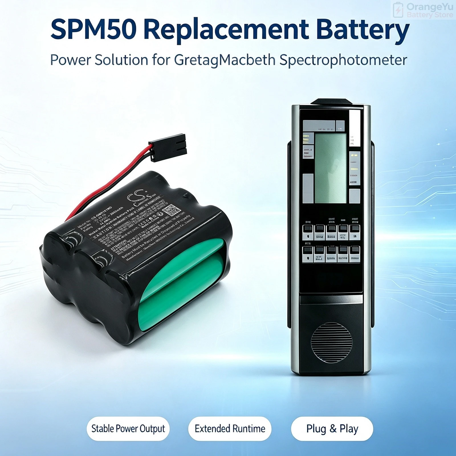 Replacement 7.2V 2000mAh Battery for GretagMacbeth D182 D183 D188 D185 D186 SPM55 SPM100 SPM50 Reflection Densitometer D181