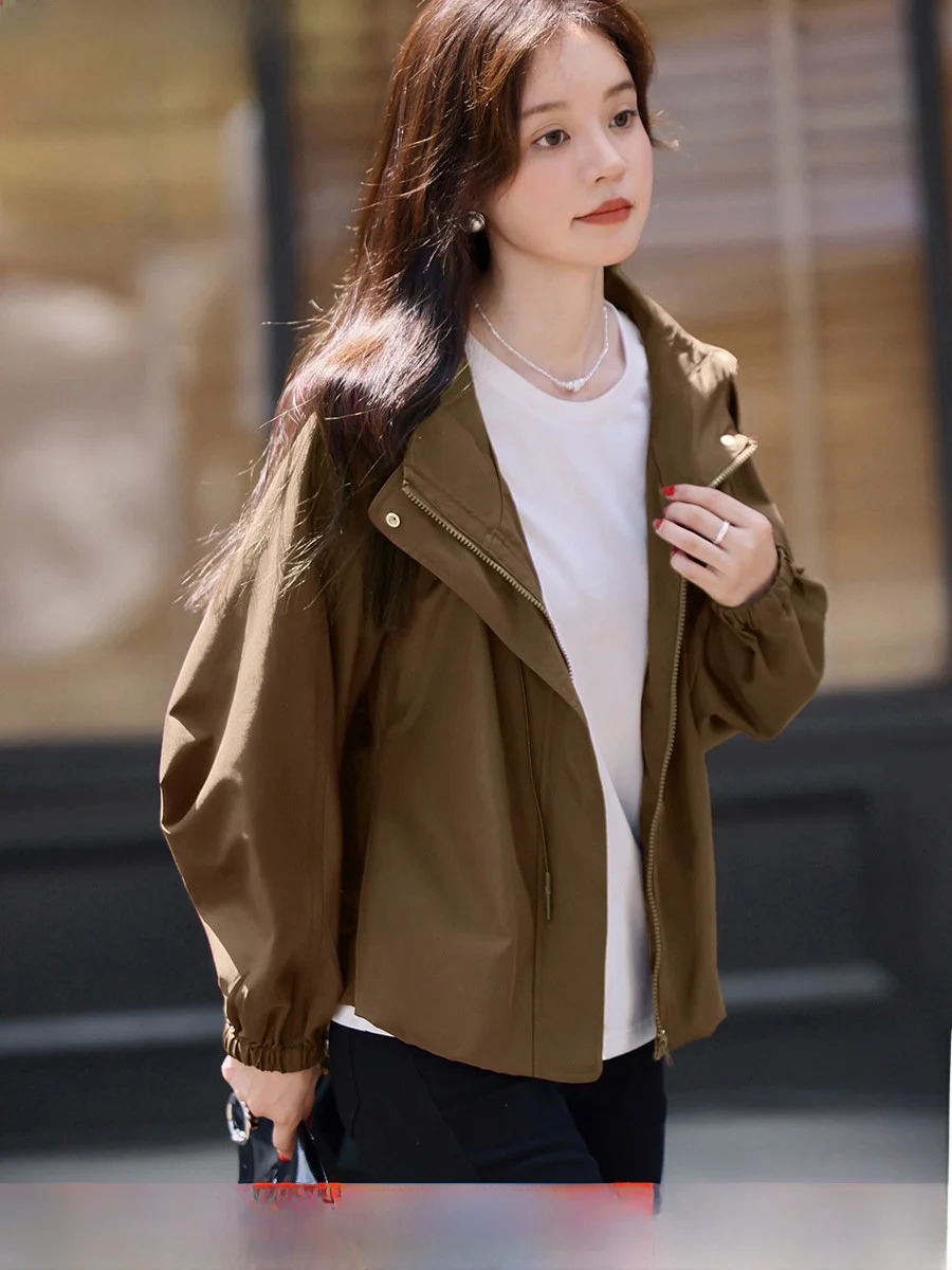 

Mehanymi Casual Loose Outdoor Jaet with Hat Faionable Spring Design Women's ort Coat Polyester Fiber Long Sve Zipper