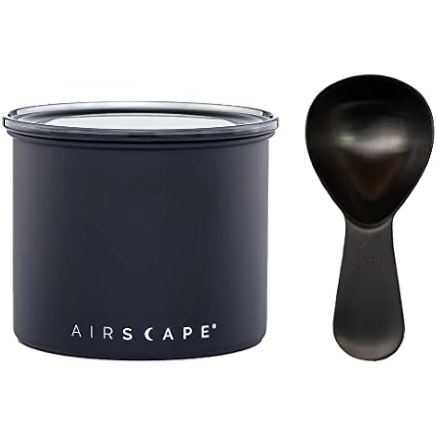 Airscape Stainless Steel Coffee Canister and Scoop Bundle - Food Storage Container - Patented Airtight Lid Pushes Out Excess Ai