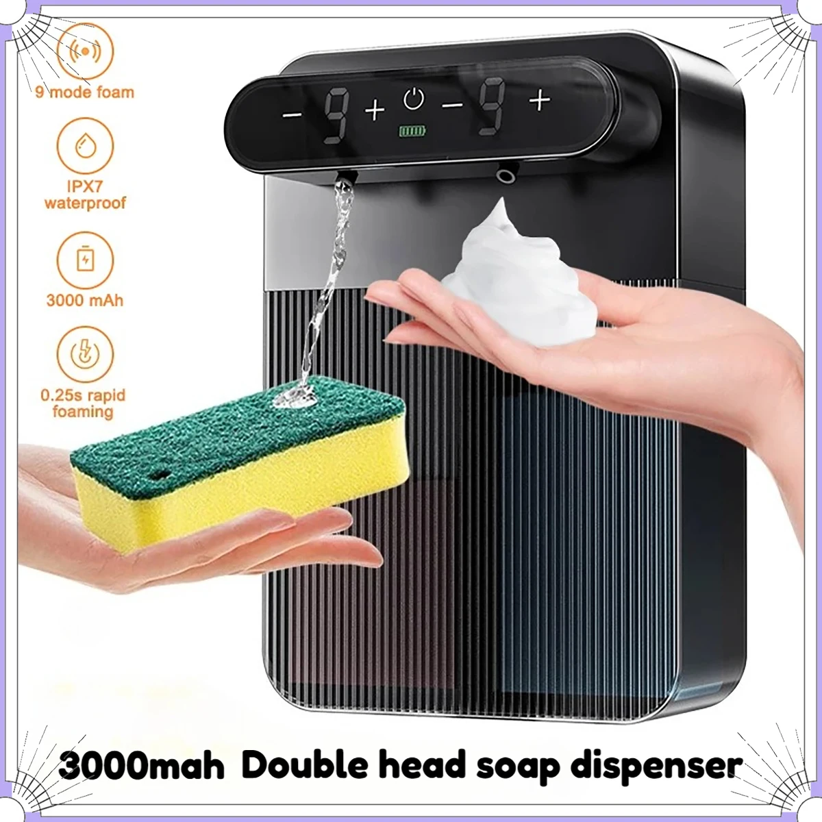 Automatic Soap Dispenser Foam and Gel Hand Washer Bathroom 3000mAh Wall Mounted Smart Display Touchless Sensor Foam Dispensers
