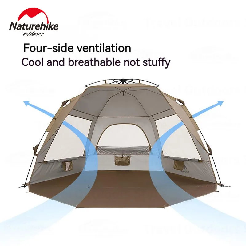 Imagem -04 - Naturehike Tenda Dome Automática Abrigo de Praia para 34 Pessoas Camping Família Impermeável Proteção Solar Shader 3.4kg Leve