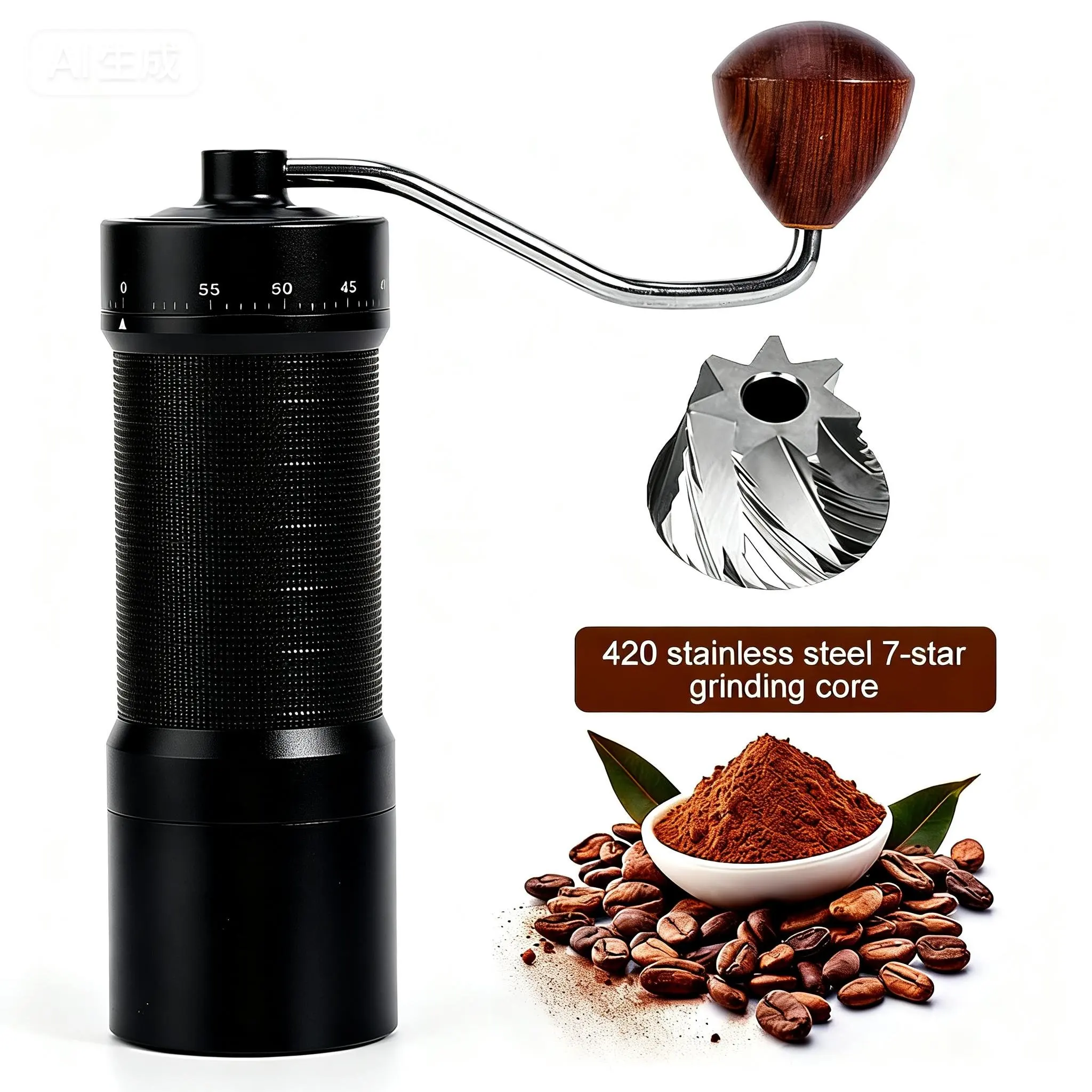 Magnetic Manual Hand Coffee Grinder with 60 Levels of Adjustment ,Stainless Steel Conical 48MM Burr with 35g Capacity view 6