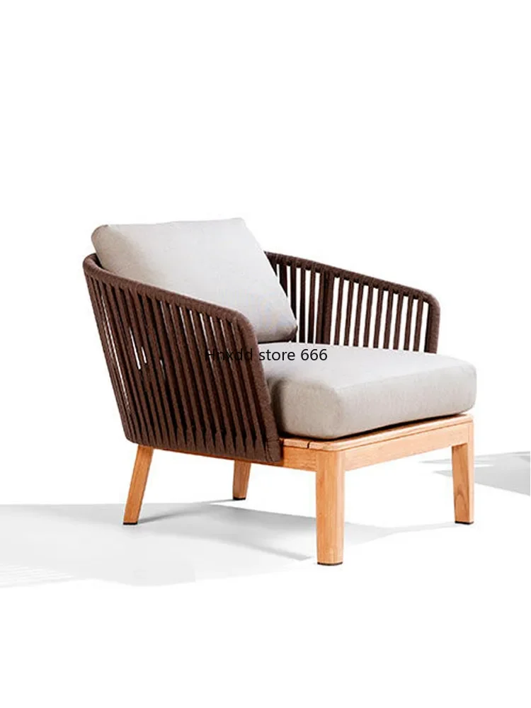 Outdoor solid wood sofa rattan chair woven rattan coffee table combination