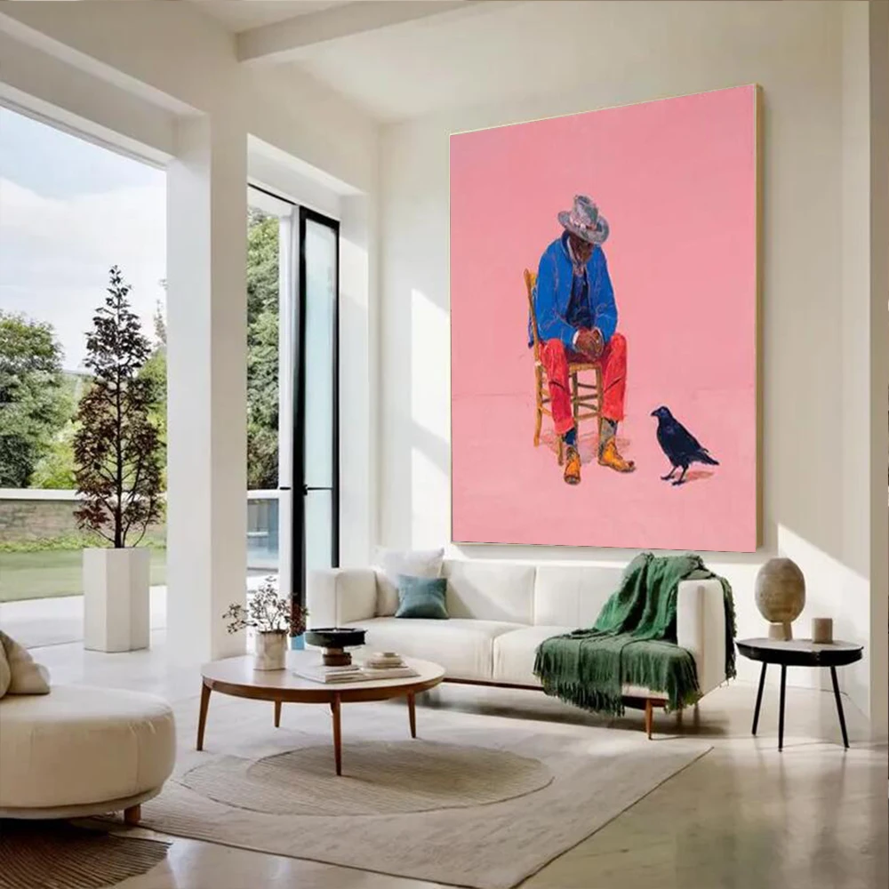 100% Handmade Abstract Oil Painting Original Elderly and Pets Wall Art Picture Arts Large Mural For Home Living Room Decor Image