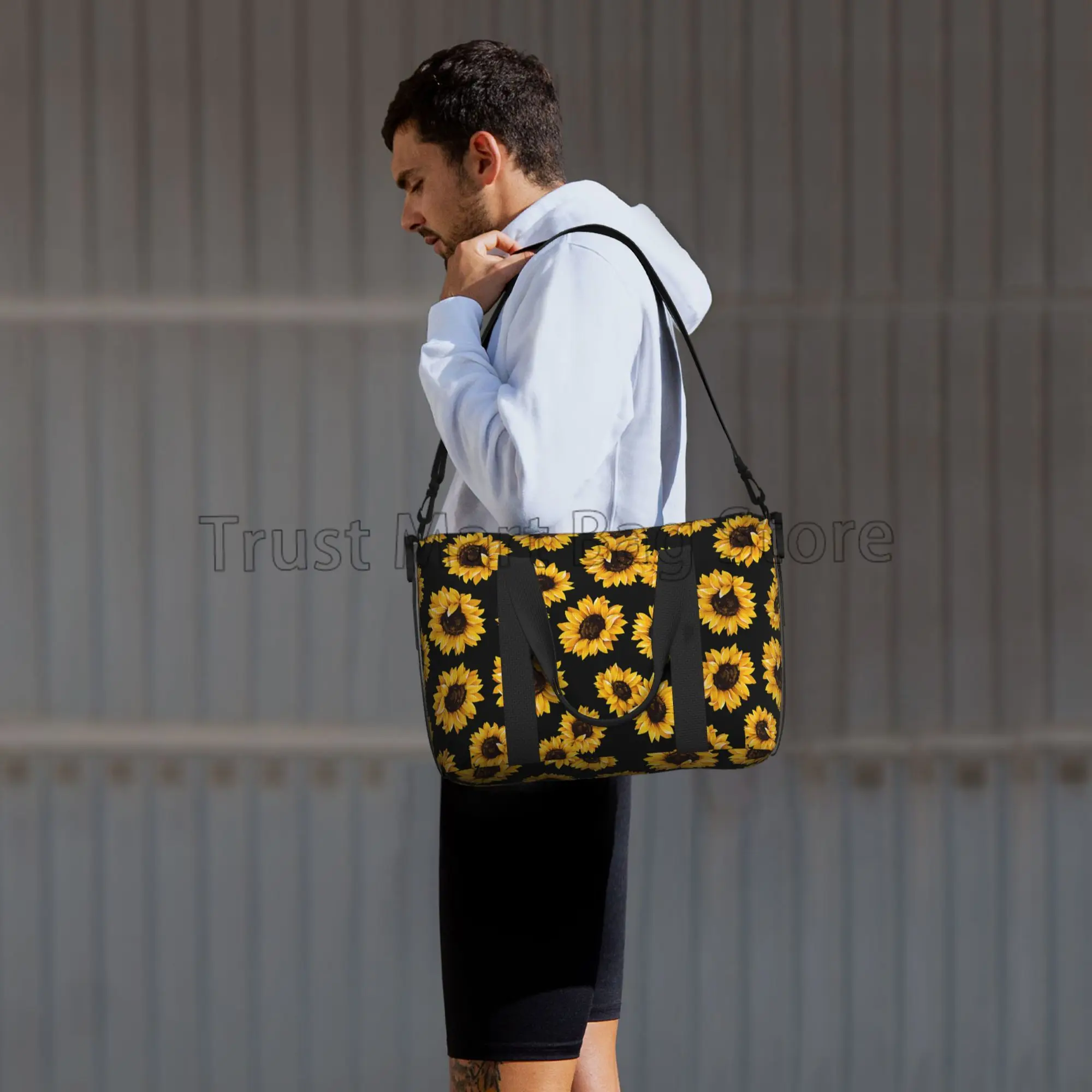 Grand sac de sport de voyage tournesol pour femmes et hommes, sacs de week-end de nuit, sac fourre-tout étanche et durable, sac à main initié pour la plage