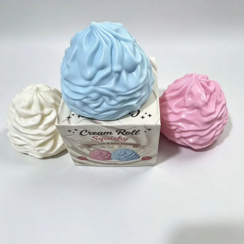 Rosa/Blau/Cremegelb Weiches Creme-Quetschspielzeug TPR Cream Puff Stressabbau-Spielzeug Stressabbau-Wunder Realistisches Creme-Roll-Spielzeug – Detail 4