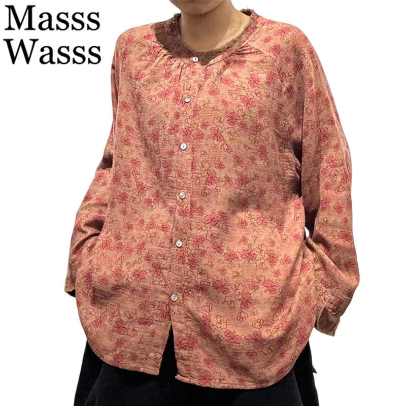 

Mass Wasss 2026, весенние модные топы с цветочным принтом, женские повседневные свободные рубашки с цветочным принтом, женские винтажные классические хлопковые льняные блузки с принтом