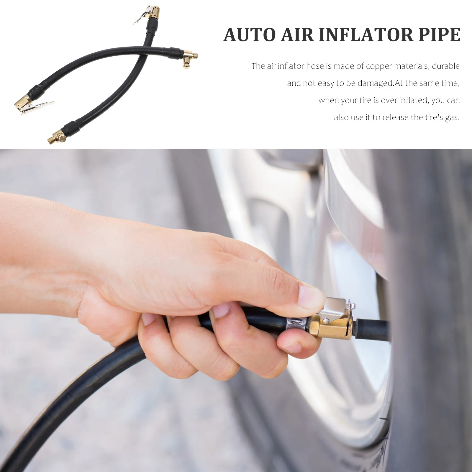 

2 pcs Car Tire Inflator Hose Copper Material Durable Compact For Tire Inflation Deflation Pump Extension Tube Auto Inflator