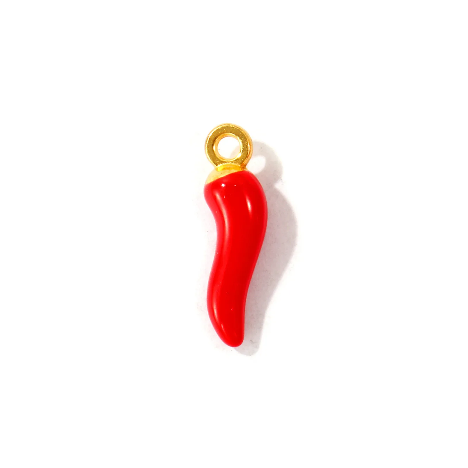 10 Stück Zinklegierungs-Anhänger, vergoldet, mit rotem Emaille, Cornicello, italienisches Horn, Chili, 3D-Anhänger für die Herstellung von DIY-Halsketten, Großhandel – Detail 8