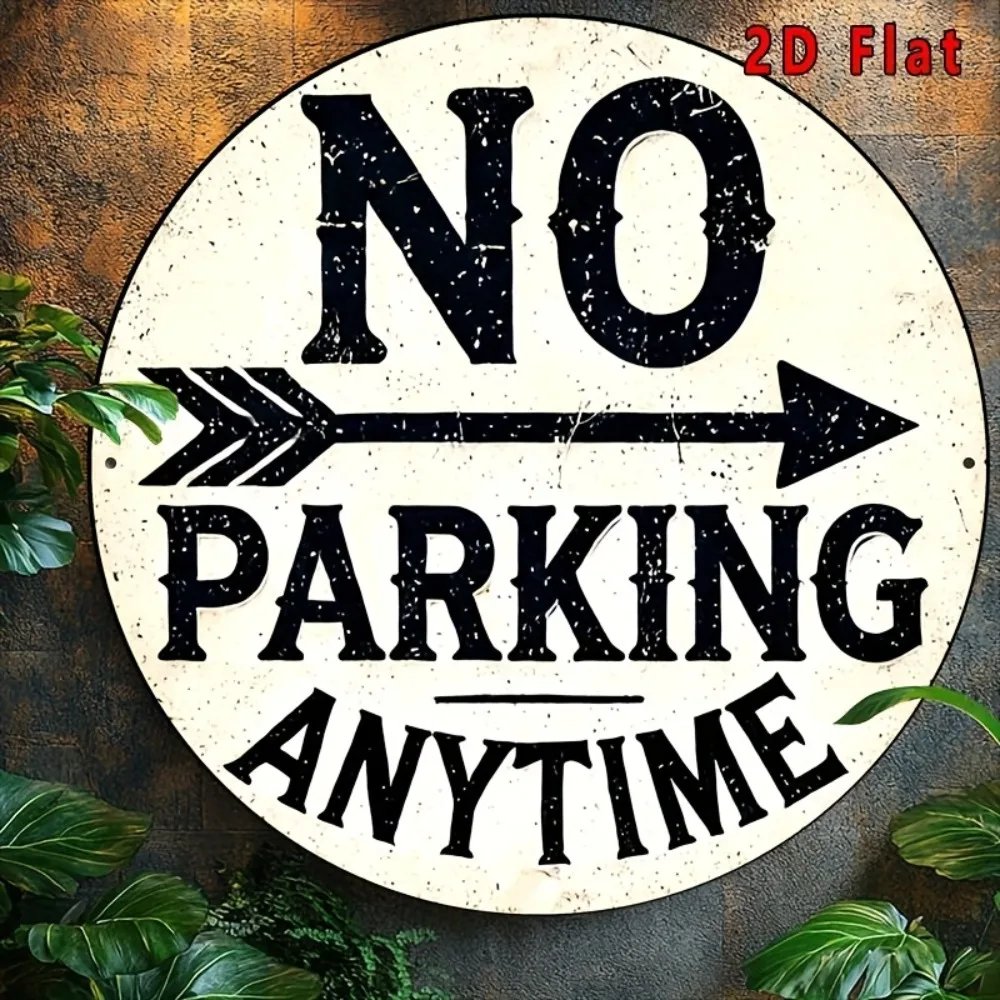 No Parking Anytime Arrow Tin Sign - Vintage Durable Metal Plaque Wall Decor, Rustic Farmhouse Garage Entry Wall Art