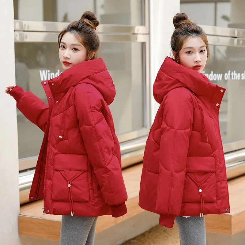 2024Autumn/Winter Korean Edition Hooded Fashion Loose Down Shiny Cotton Jacket Women Cold Proof Thickened Outer Wear Cotton Coat