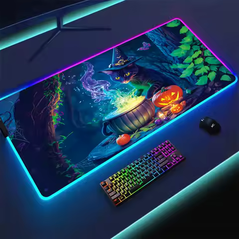 RGB Mouse pad Artistic fantasy magic cat LED glow gaming mat rubber anti-slip Desk Mat gamer pc accessories keypad mousepad